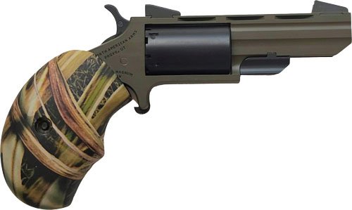 NAA HUNTSMAN MINI-REVOLVR - 22WMR 2" FIXED OD GRN WOOD