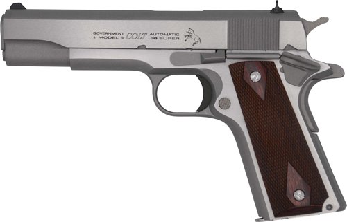 COLT GOVERNMENT 1911 38 SUPER - 5" 9RD STAINLESS ROSEWOOD