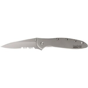 Kershaw Ken Onion Leek Folding Knife 3" Partially Serrated Drop Point Blade Silver