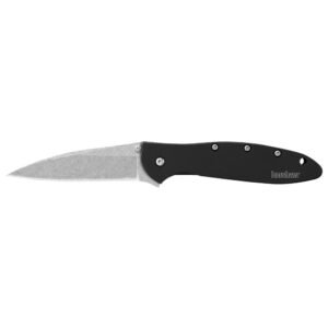 Kershaw Ken Onion Leek Folding Knife 3" Stonewashed Drop Point Blade Black