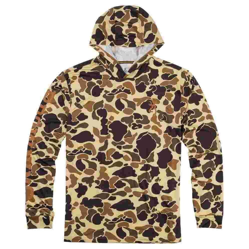 Browning Hooded Long Sleeve Tech Shirt Vintage Tan Camo XL
