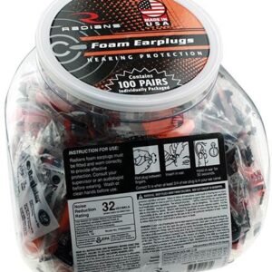 Radians 100 pairs of Uncorded Foam Earplugs in Poly Bags in a Jar