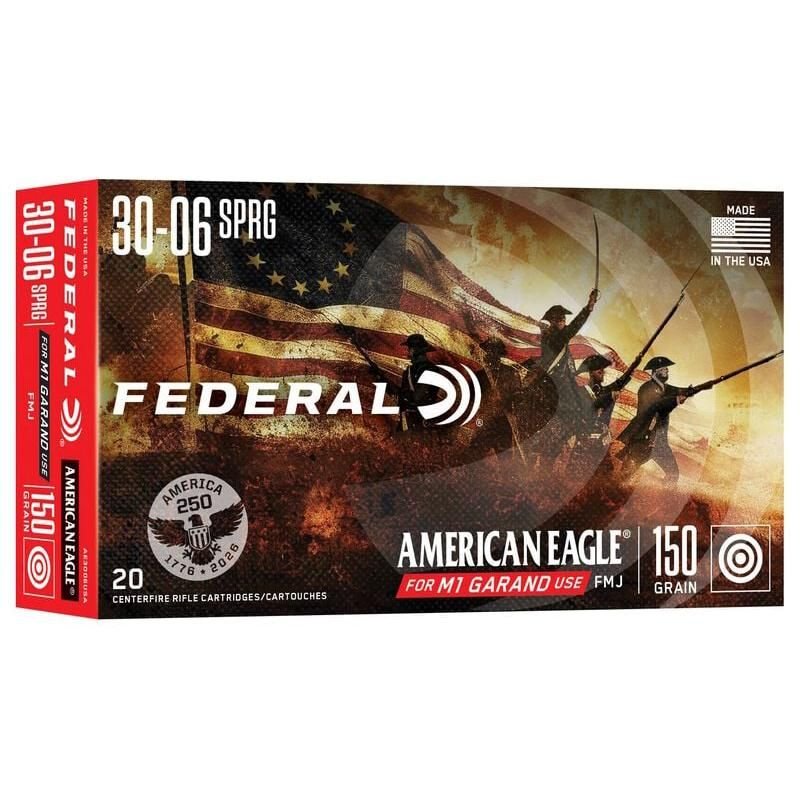 Federal American Eagle 250th Rifle Ammunition .30-06 Sprg 150gr FMJ 2740 fps 20/ct