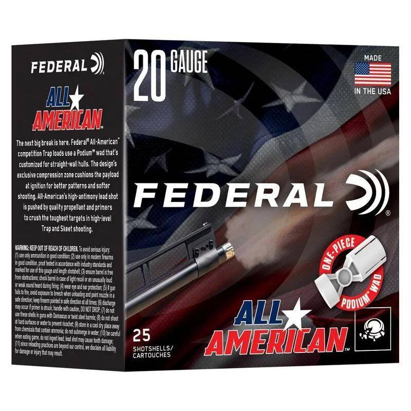 Federal All American Shotshells 20ga 2-3/4" 7/8oz 1200 fps #8 25/ct