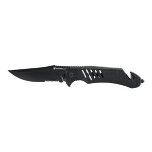 Smith & Wesson Extreme Ops Folding Knife 3-1/2" Clip Point Blade Black with Glass Breaker and Strap Cutter