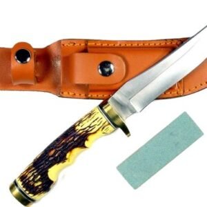 RUKO FIXED BLADE HUNTING KNIFE - 5" DELRIN DEER HORN HANDLE